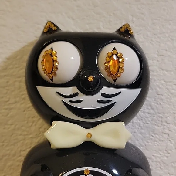 Jeweled Kit-Cat Klock with GLOW IN THE DARK BOWTIE & two tails RARE CLOCK
